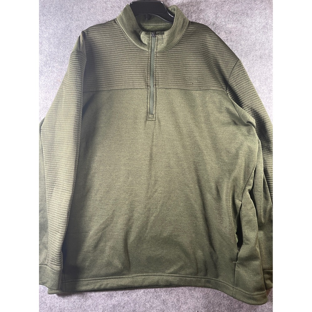 Callaway Mens XL Quarter Zip Pullover Olive Green Textured‎ Fleece Golf Jacket